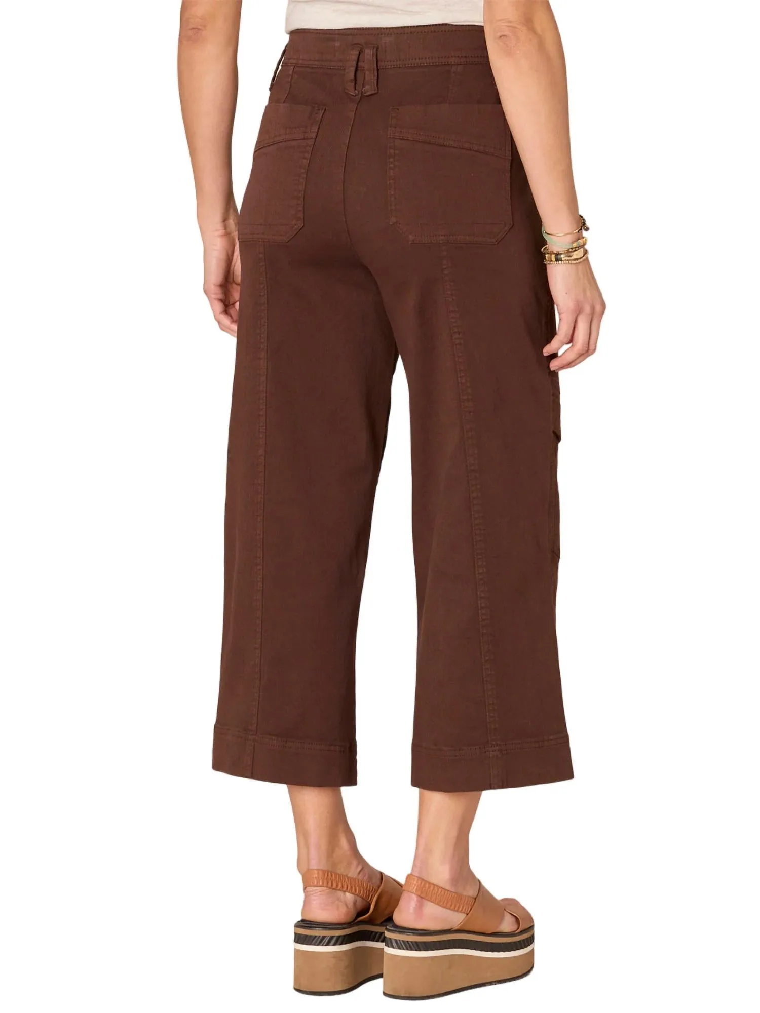 "ab"solution Skyrise Double Button Wide Leg Crop Utility Pants In Chocolate Truffle
