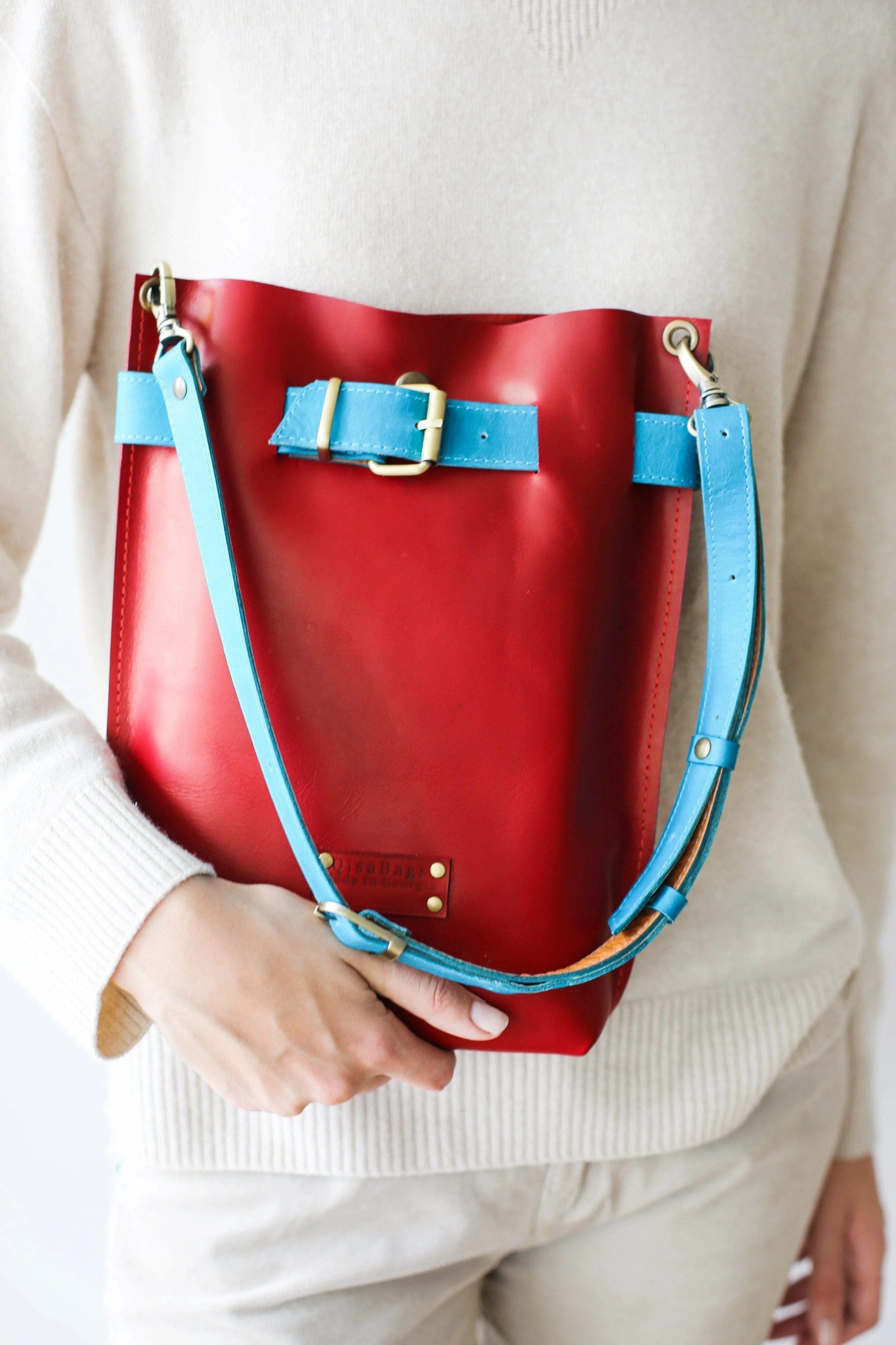 Red w/Blue Leather Bag