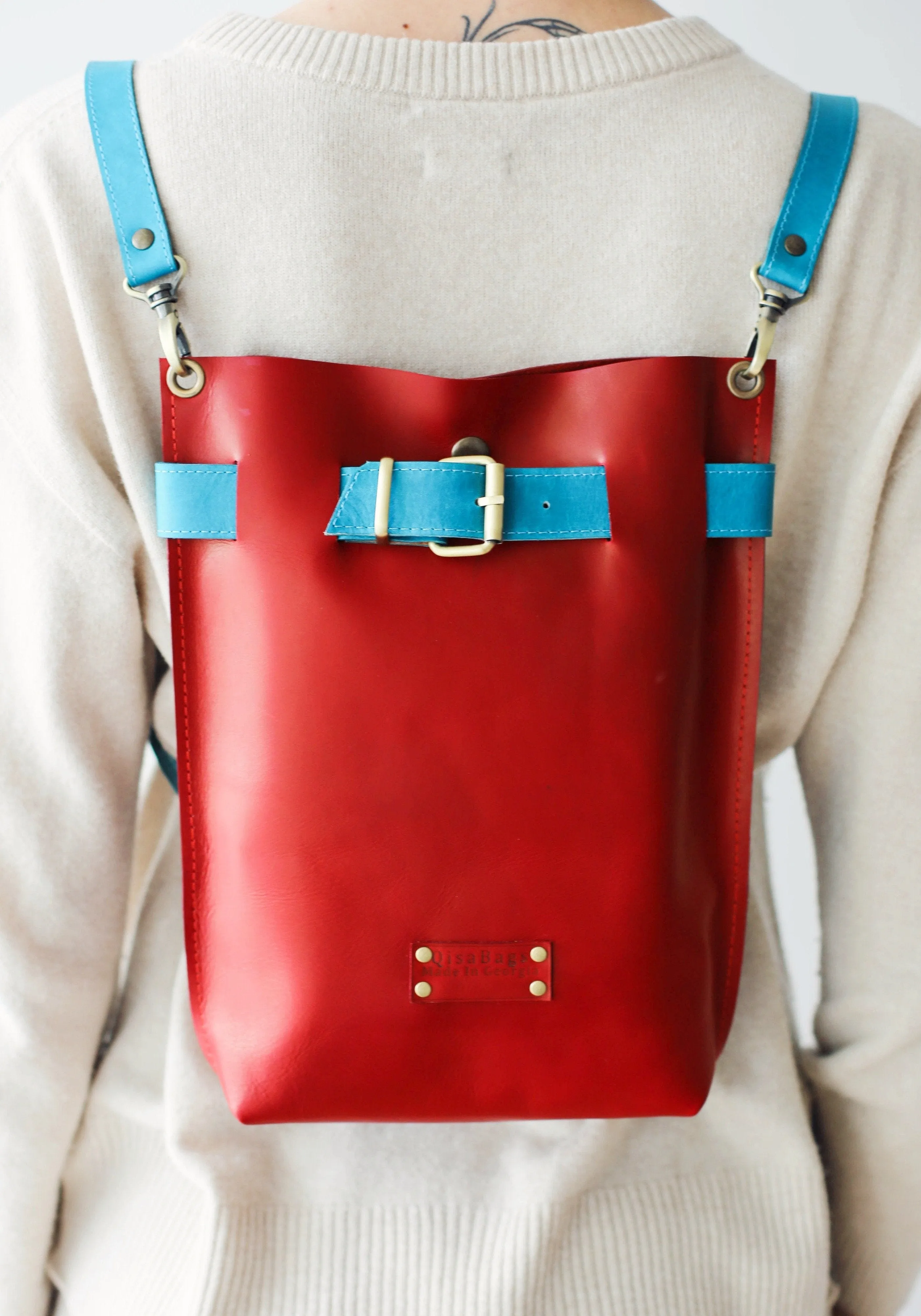 Red w/Blue Leather Bag
