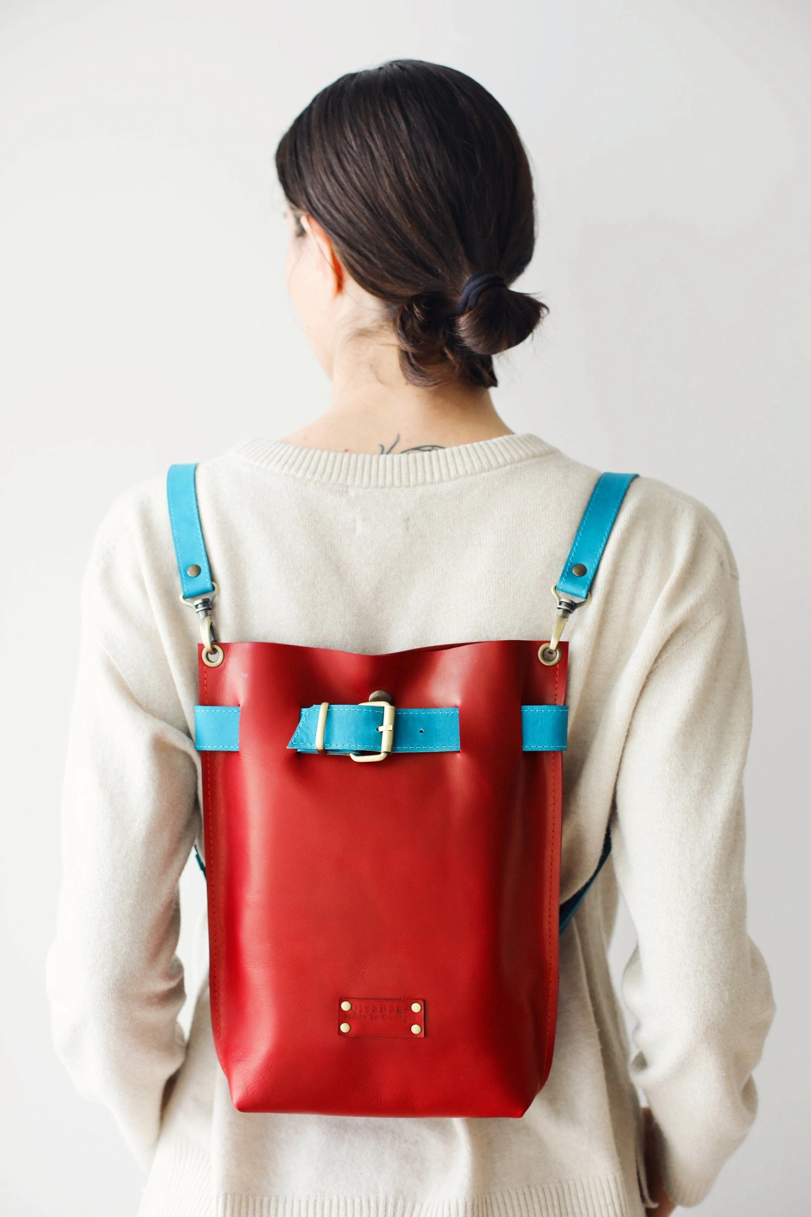 Red w/Blue Leather Bag