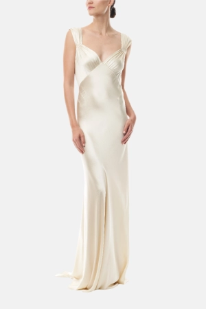 Satin Draped Sheath Gown