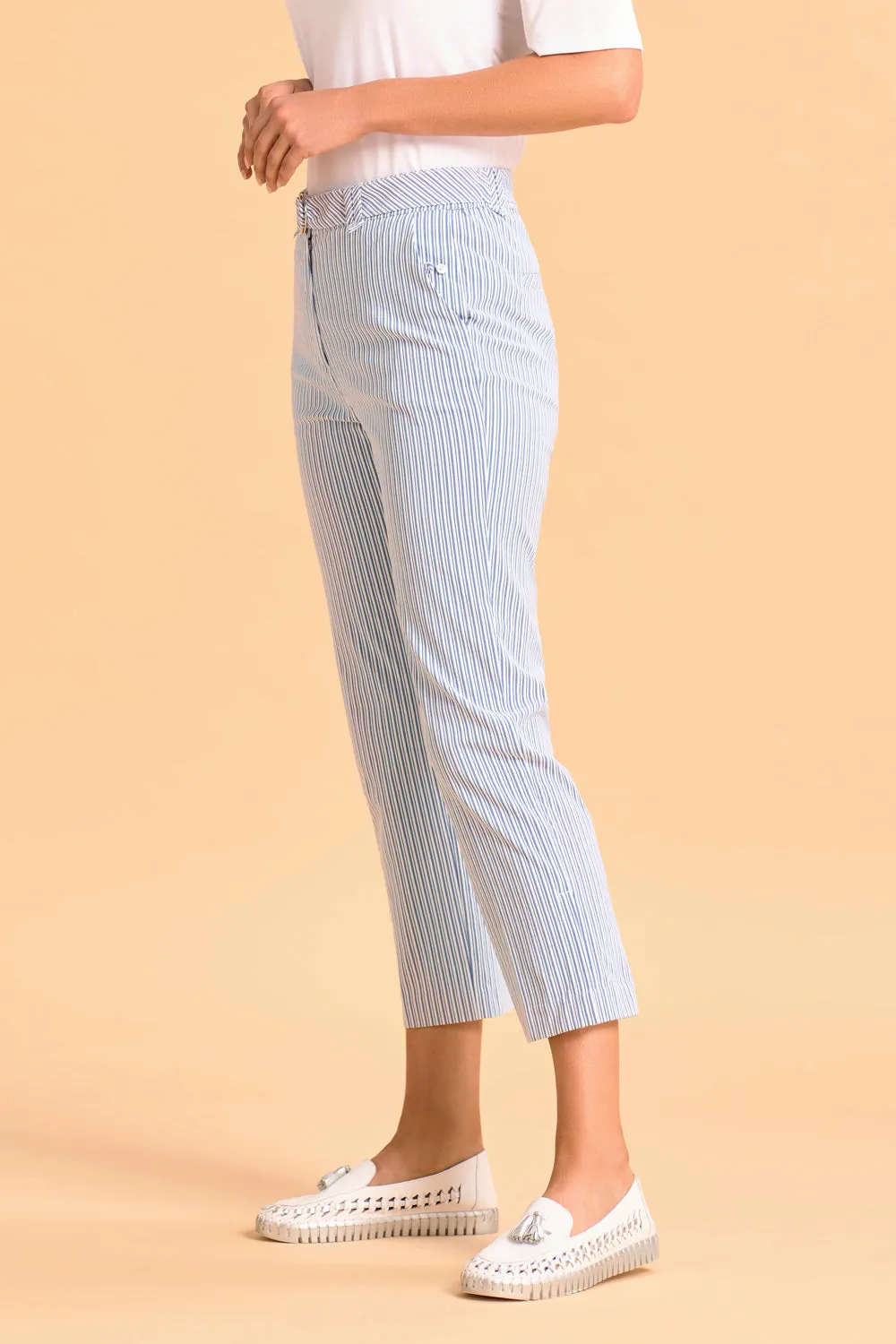 Seersucker Stripe Capri Pant - Navy & White Stripe