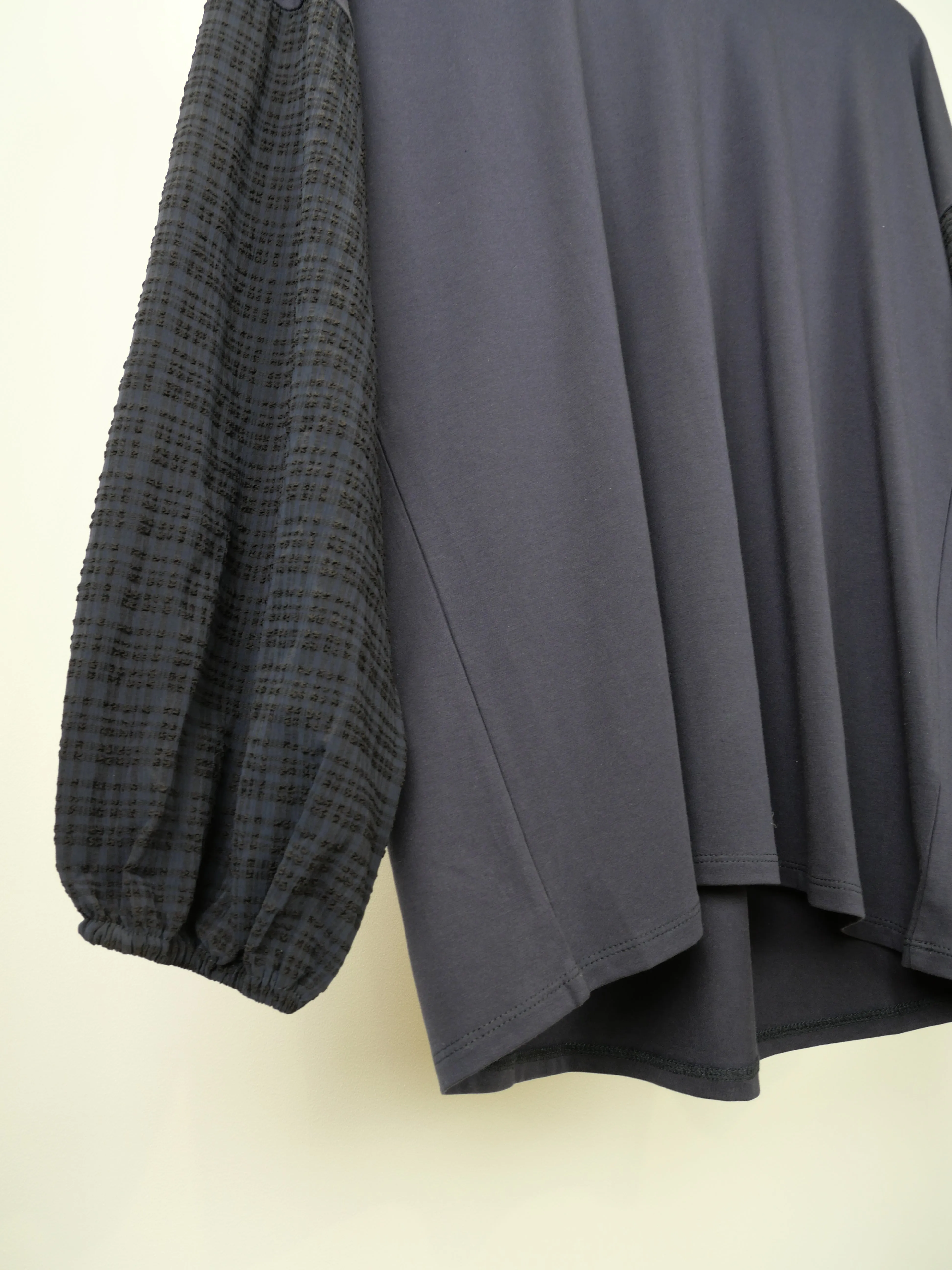 Shine On Label Cici Gingham Sleeve Top Black Navy