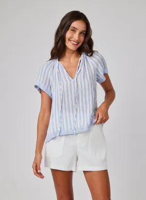 Short Sleeve Flowy Raglan Top - Blue Sky Stripe