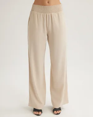 Smocked Waist Wide Leg Pant - Linen Sand