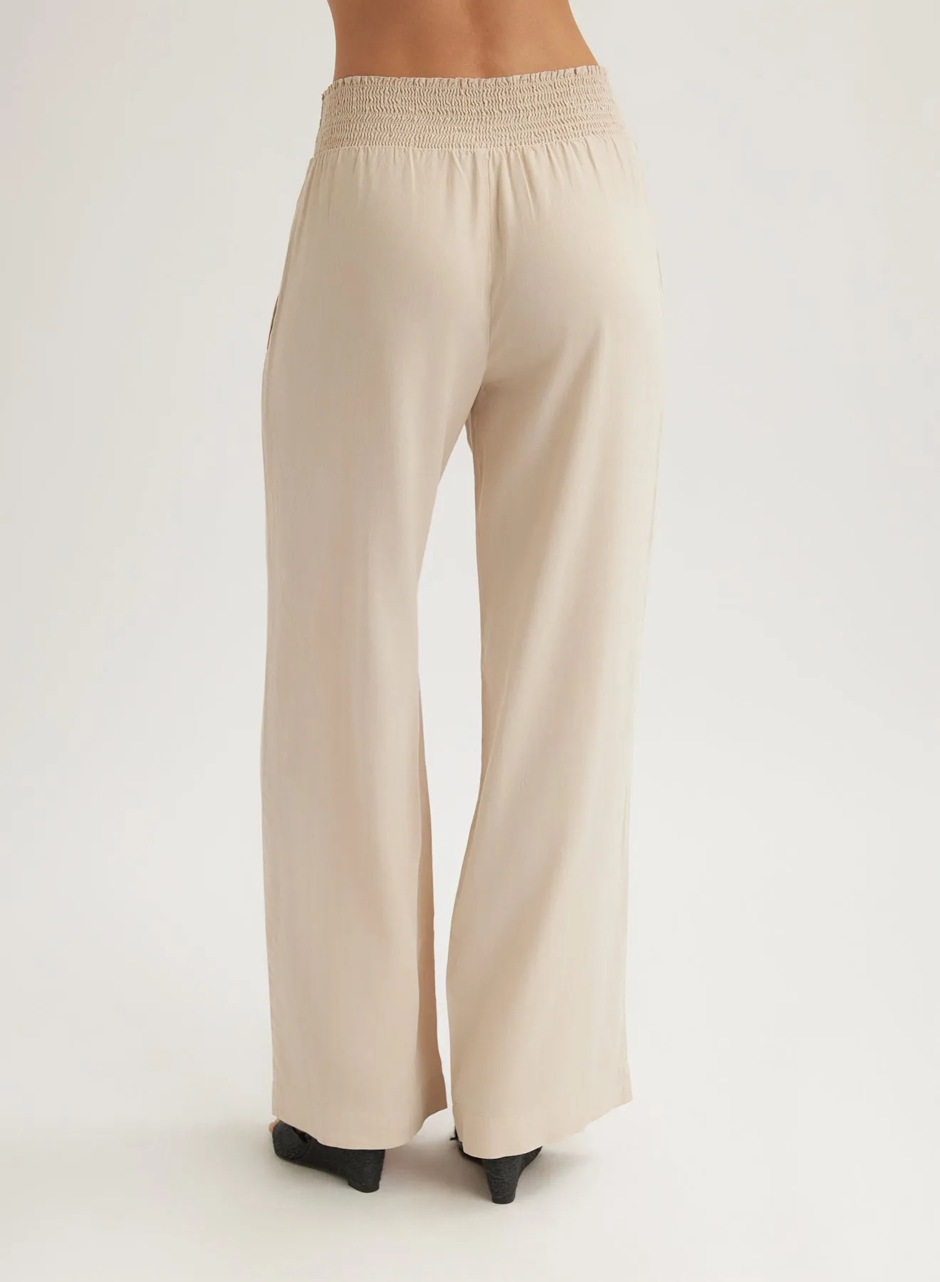 Smocked Waist Wide Leg Pant - Linen Sand