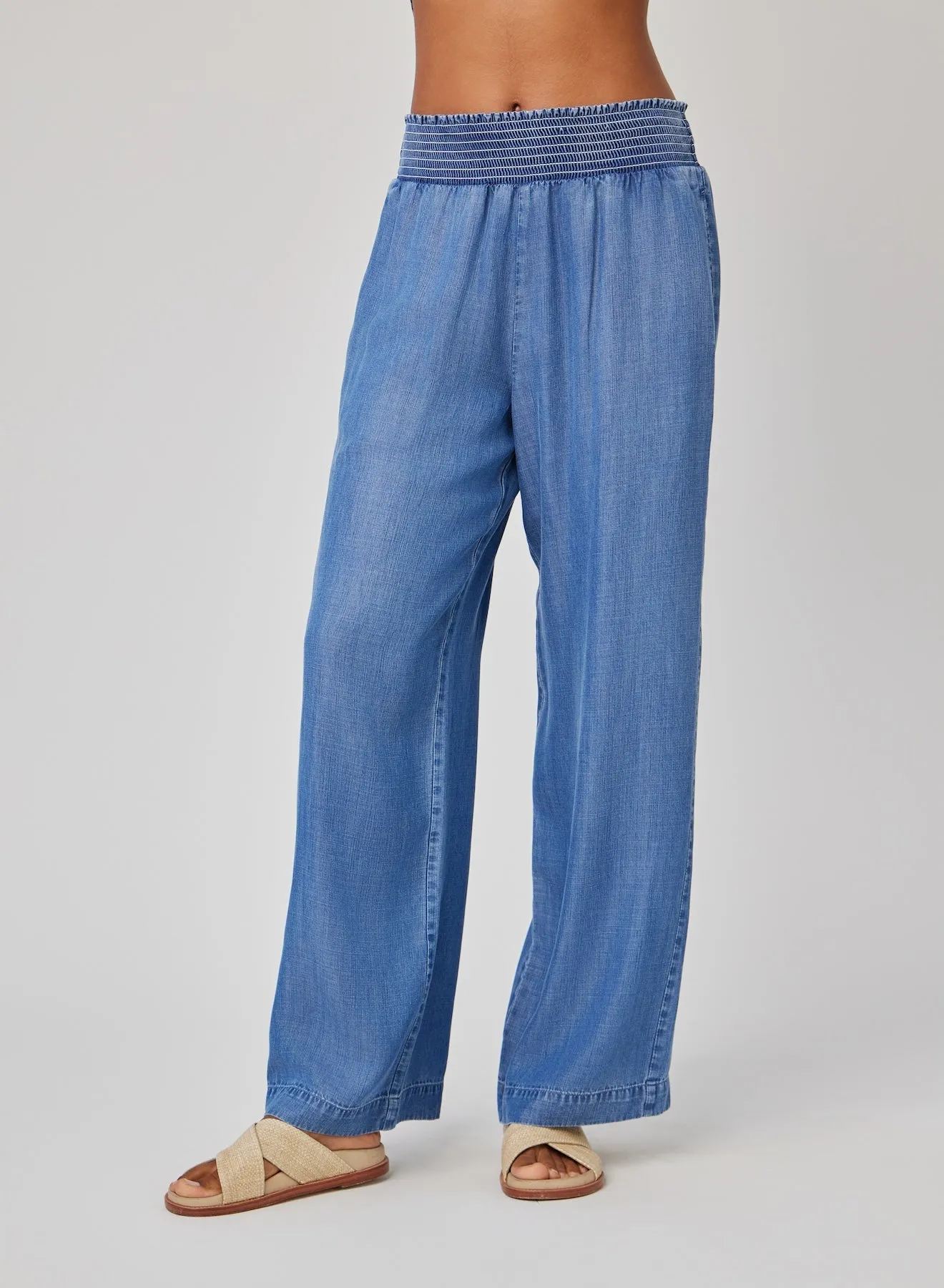 Smocked Waist Wide Leg Pant - Moonlit Haze Wash