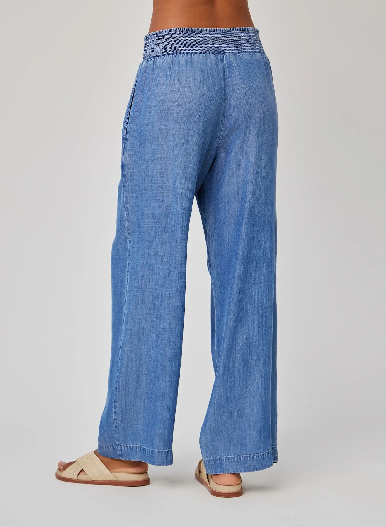 Smocked Waist Wide Leg Pant - Moonlit Haze Wash