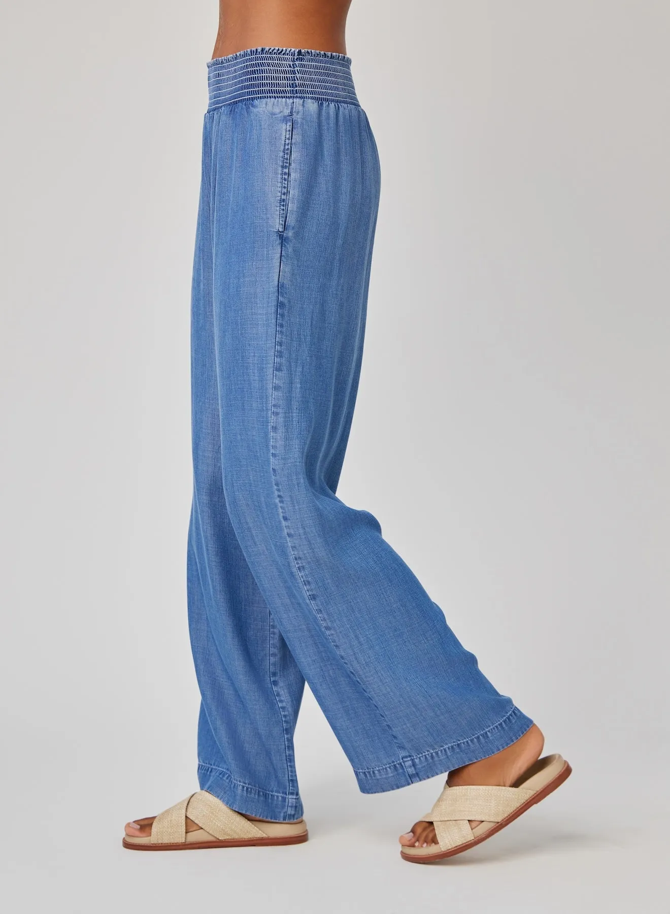 Smocked Waist Wide Leg Pant - Moonlit Haze Wash