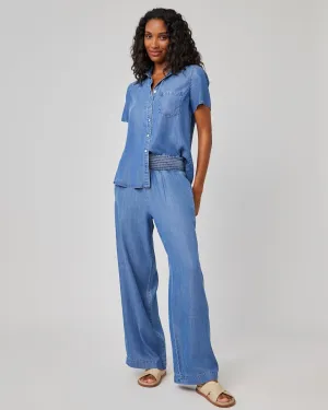 Smocked Waist Wide Leg Pant - Moonlit Haze Wash
