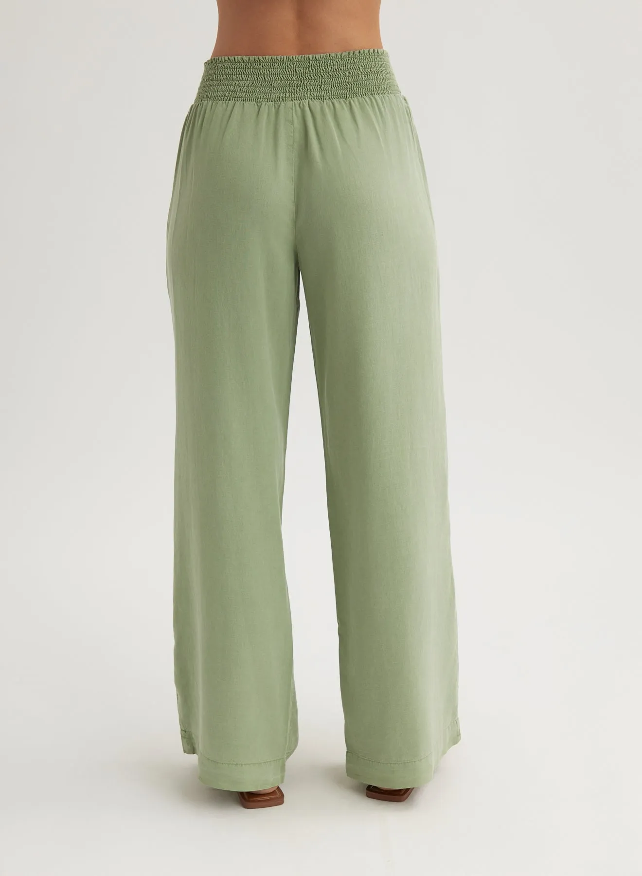 Smocked Waist Wide Leg Pant - Olive Grove