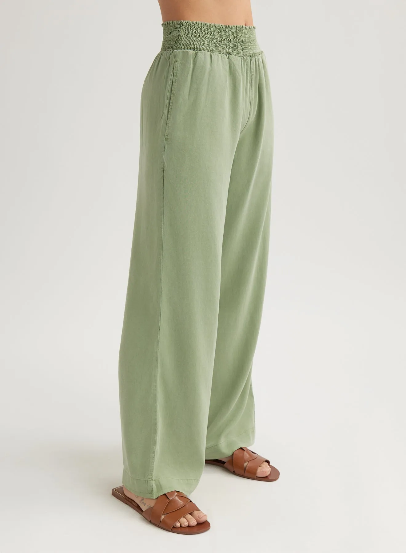 Smocked Waist Wide Leg Pant - Olive Grove