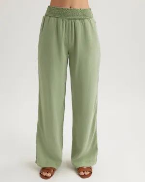 Smocked Waist Wide Leg Pant - Olive Grove