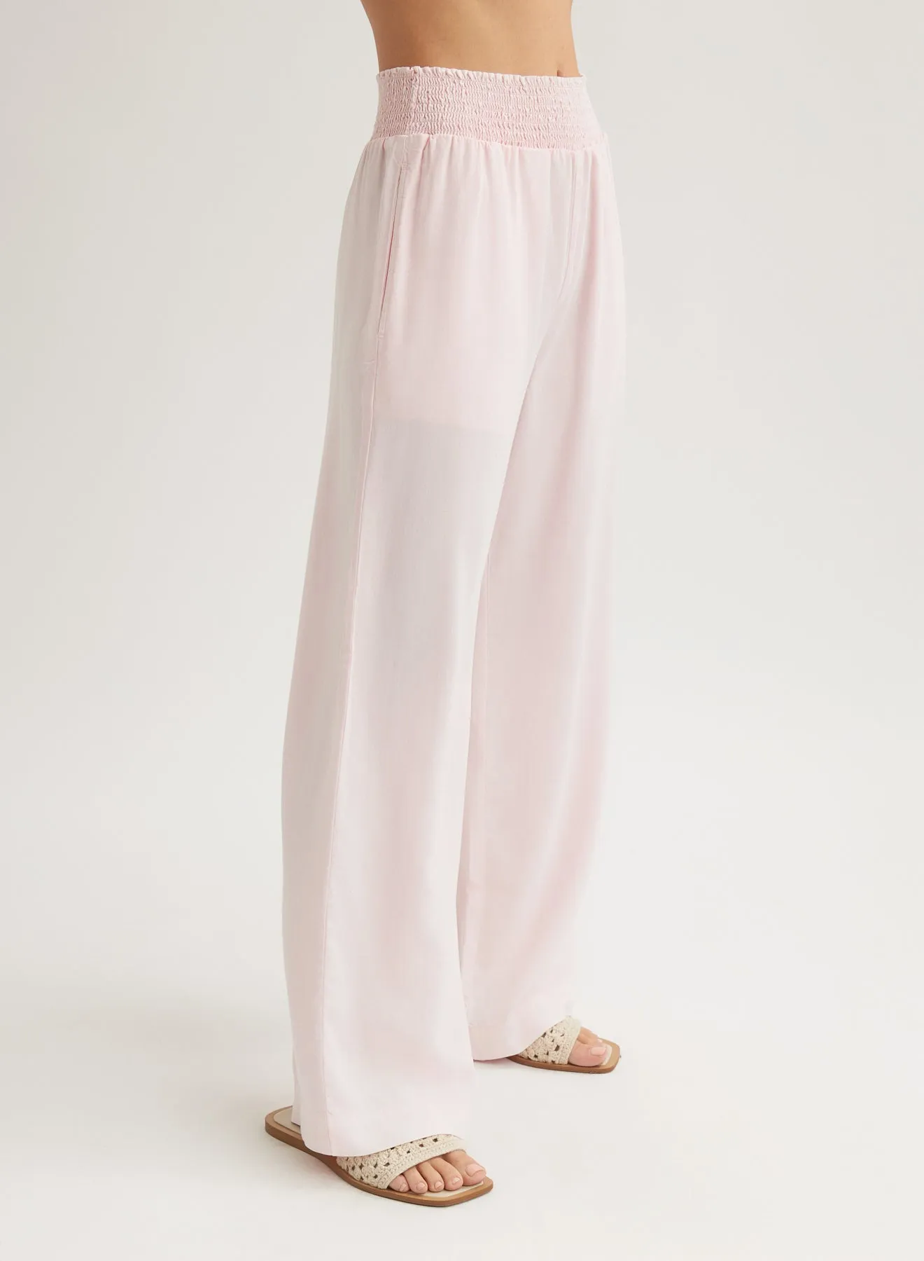 Smocked Waist Wide Leg Pant - Petal Pink