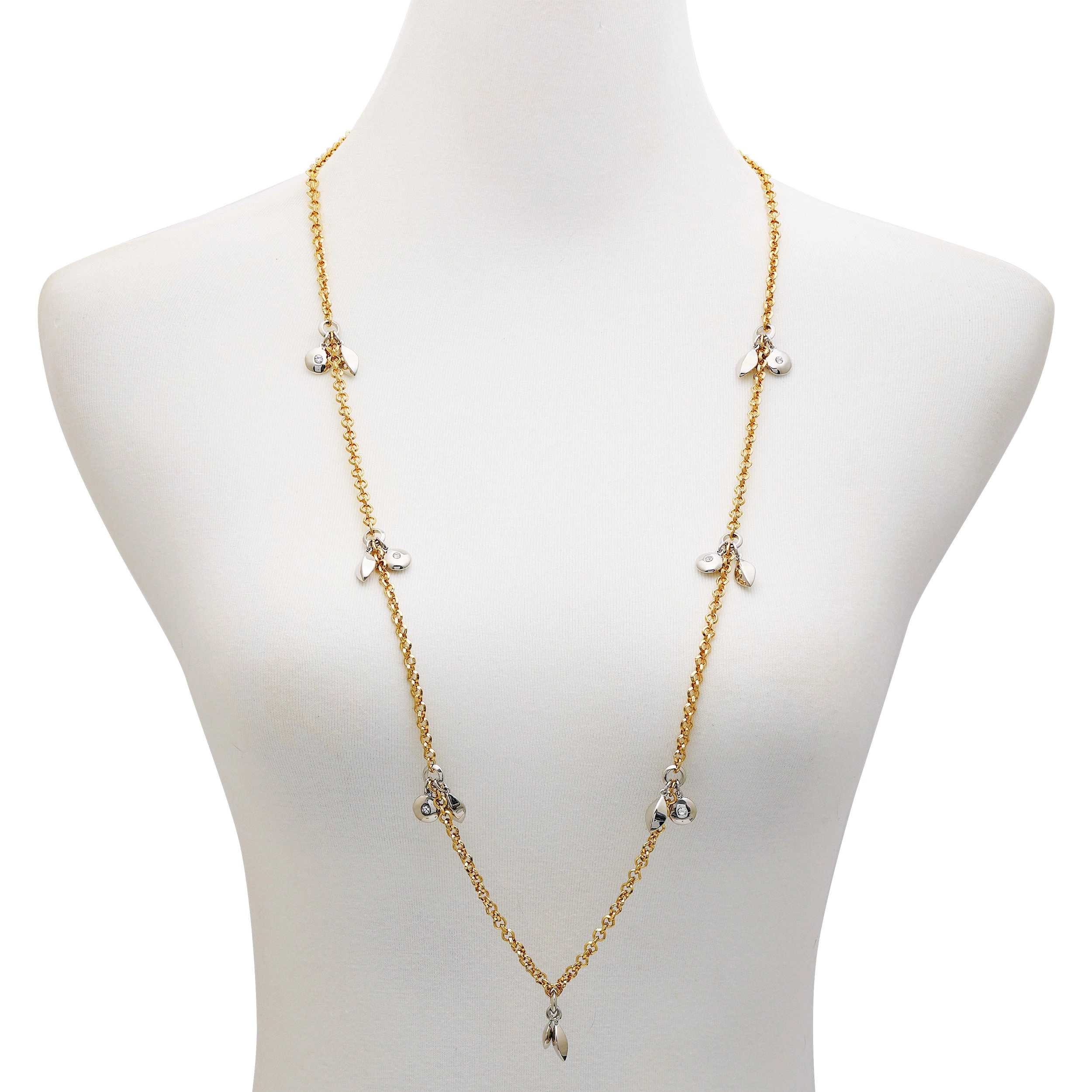 Two Tone Gilded Leaf Long Necklace