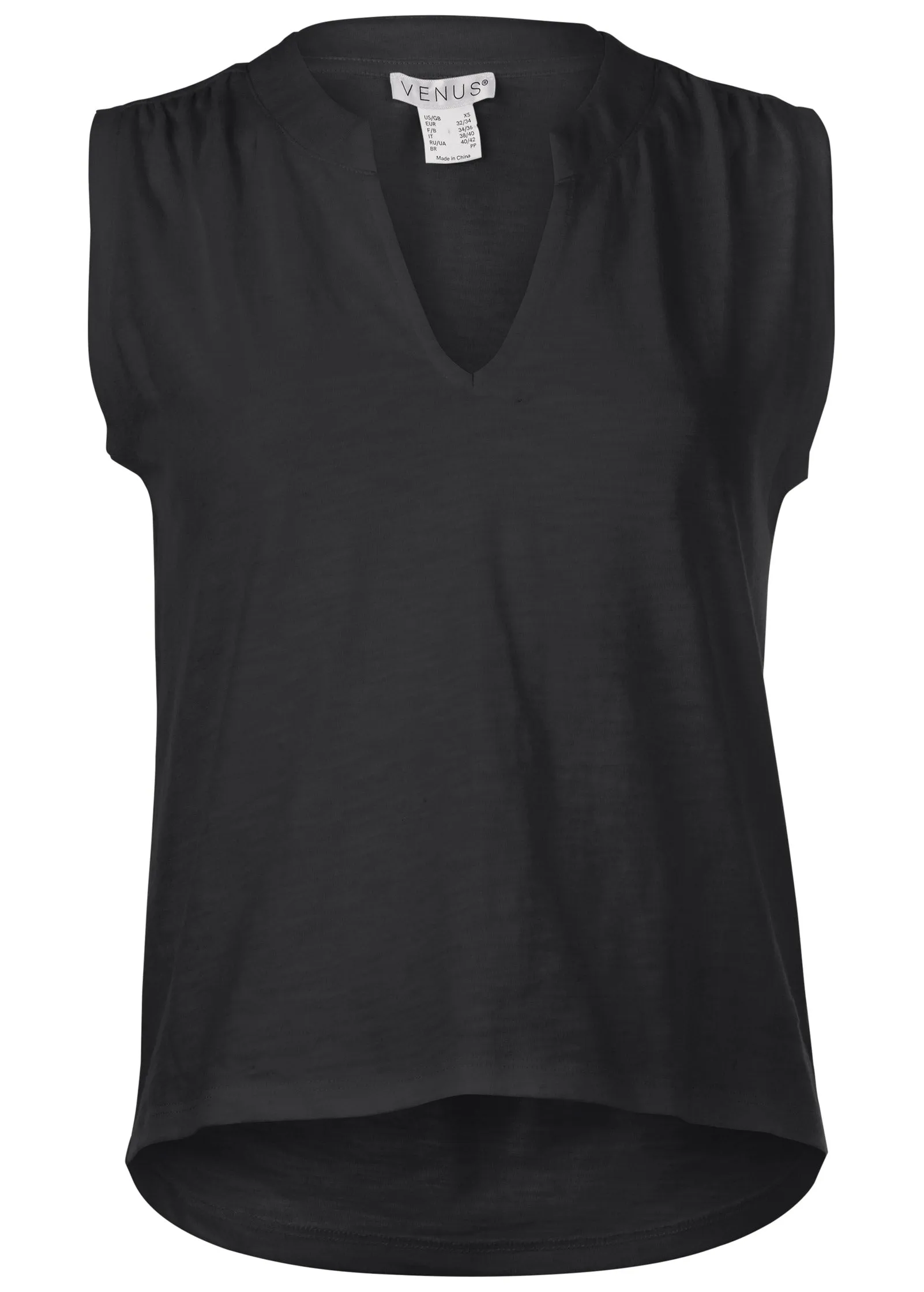 V-Neck Shirred Tank - Black