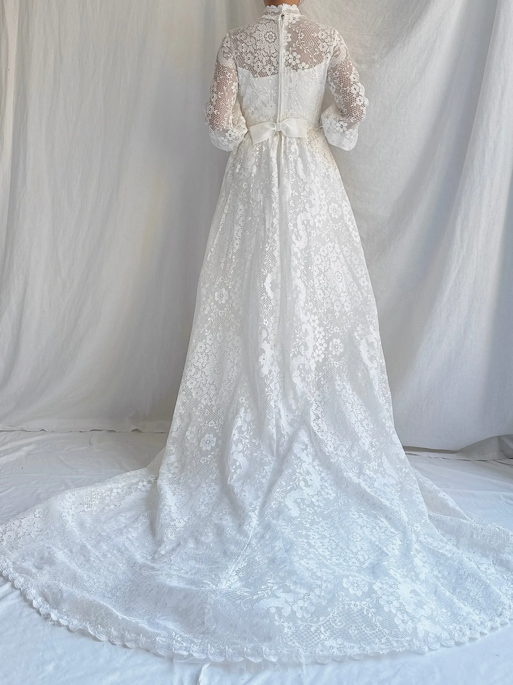 Vintage Crochet Lace Poet Sleeve Gown - S