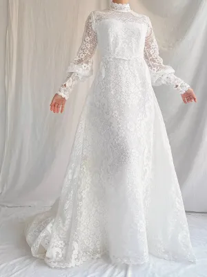 Vintage Crochet Lace Poet Sleeve Gown - S