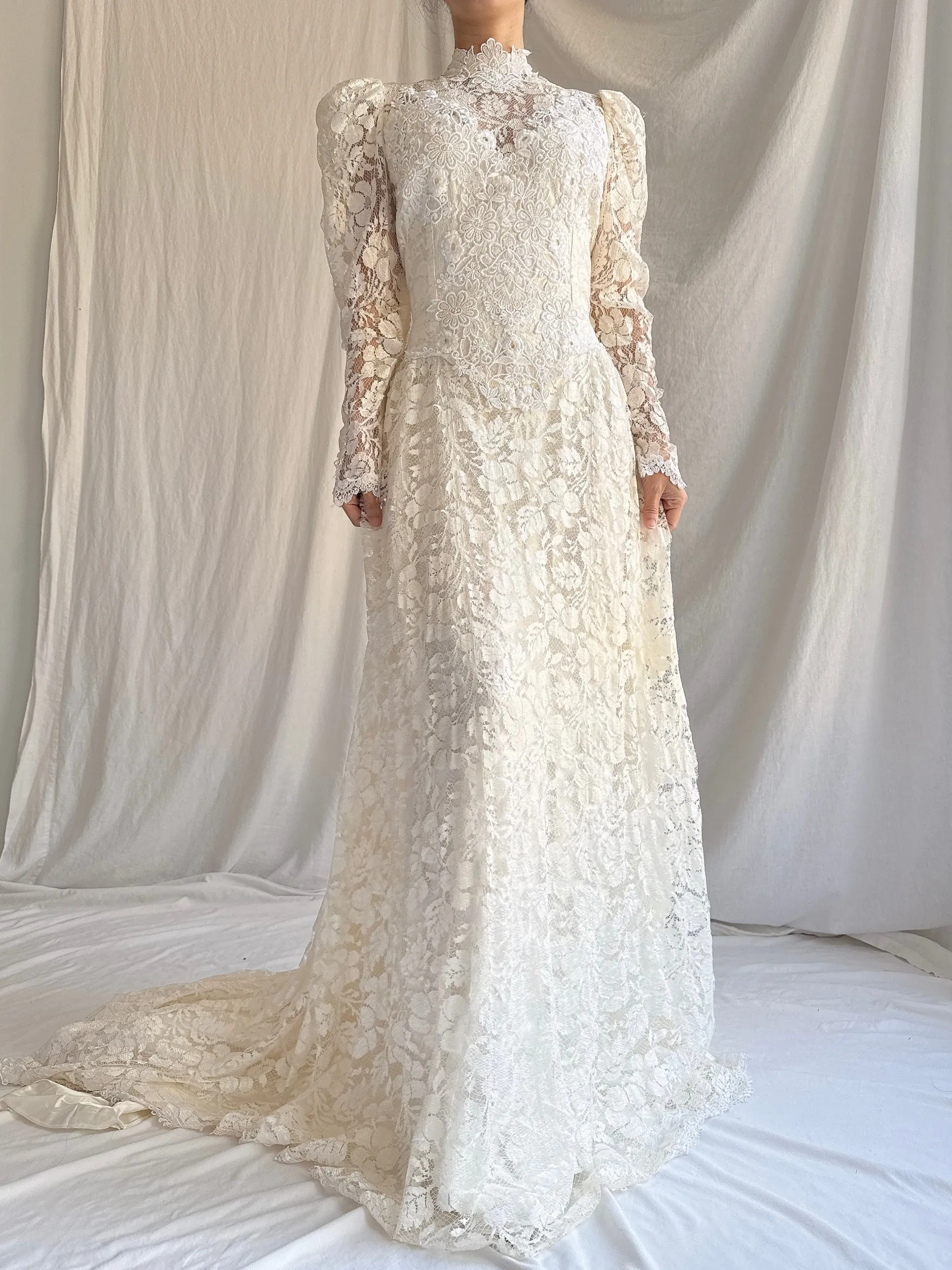 Vintage Lace High Neck Gown - S/M