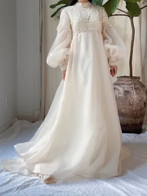 Vintage Puff Sleeves High Neck Gown - M