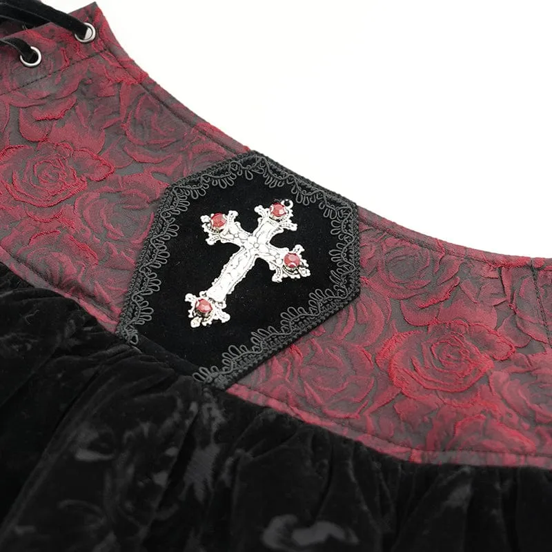 Women's Gothic Cross Tassel Velvet Skirt Red