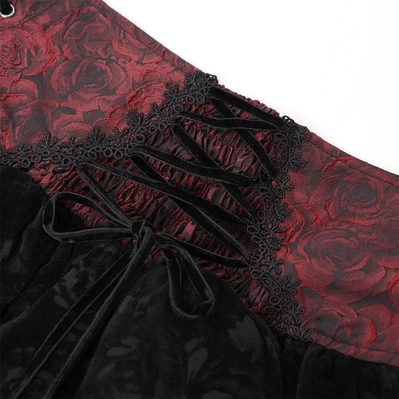 Women's Gothic Cross Tassel Velvet Skirt Red