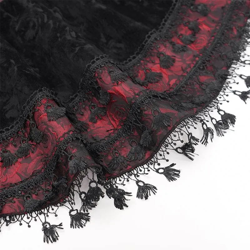 Women's Gothic Cross Tassel Velvet Skirt Red