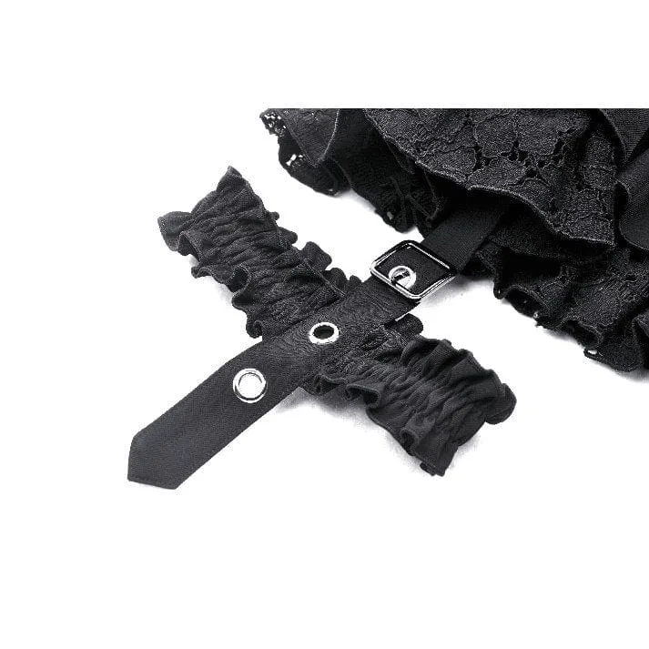 Women's Gothic High-waisted Lace Splice Skirt with Garter