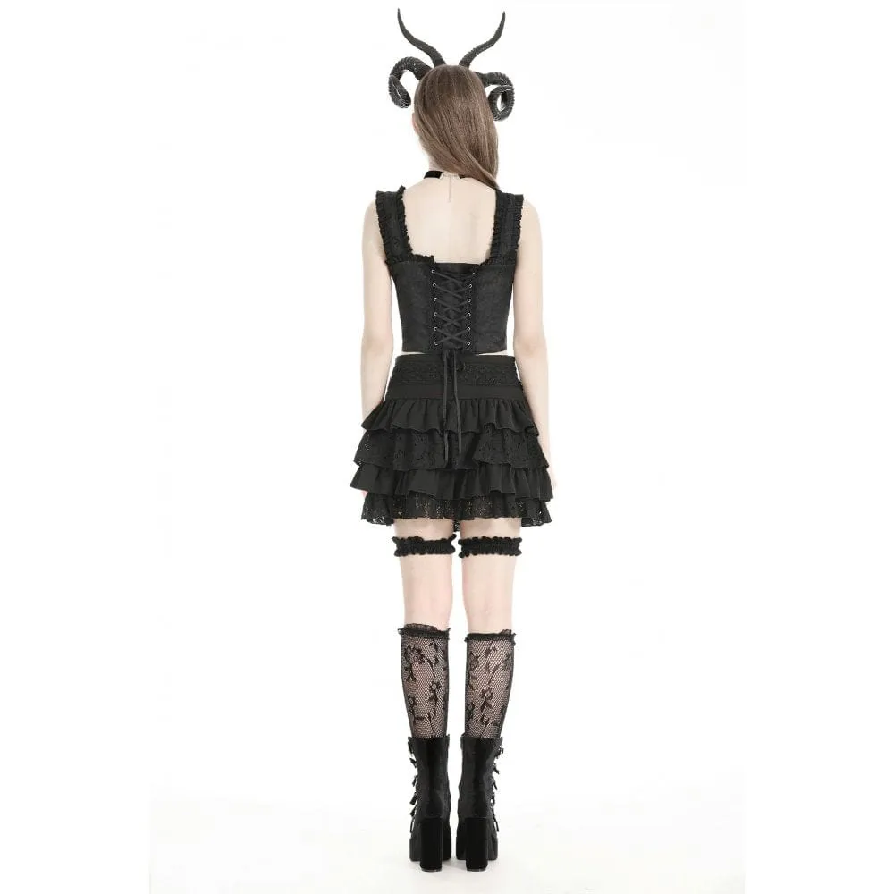 Women's Gothic High-waisted Lace Splice Skirt with Garter