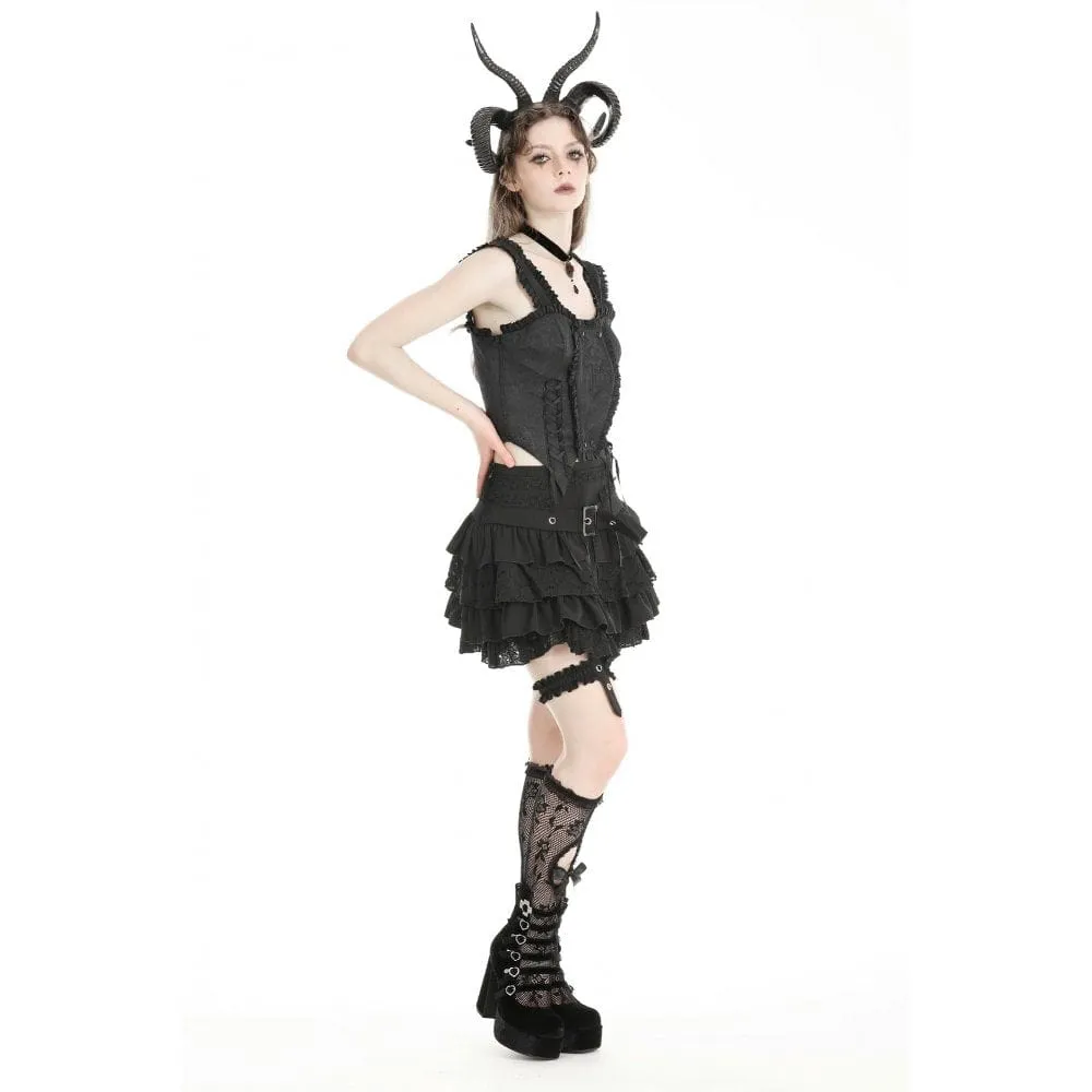 Women's Gothic High-waisted Lace Splice Skirt with Garter