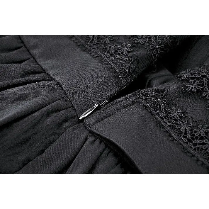 Women's Gothic High-waisted Lace Splice Skirt with Garter