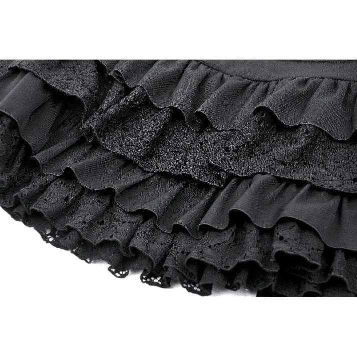 Women's Gothic High-waisted Lace Splice Skirt with Garter