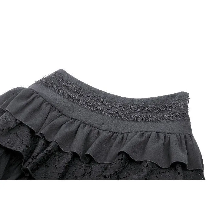 Women's Gothic High-waisted Lace Splice Skirt with Garter