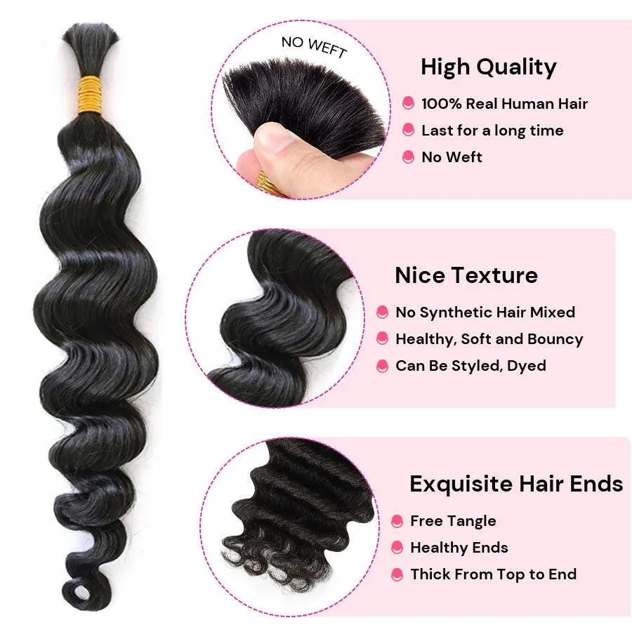 WOWANGEL Bulk Human Hair for Braiding Nature Black Loose Wave 100g