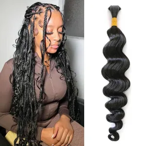 WOWANGEL Bulk Human Hair for Braiding Nature Black Loose Wave 100g