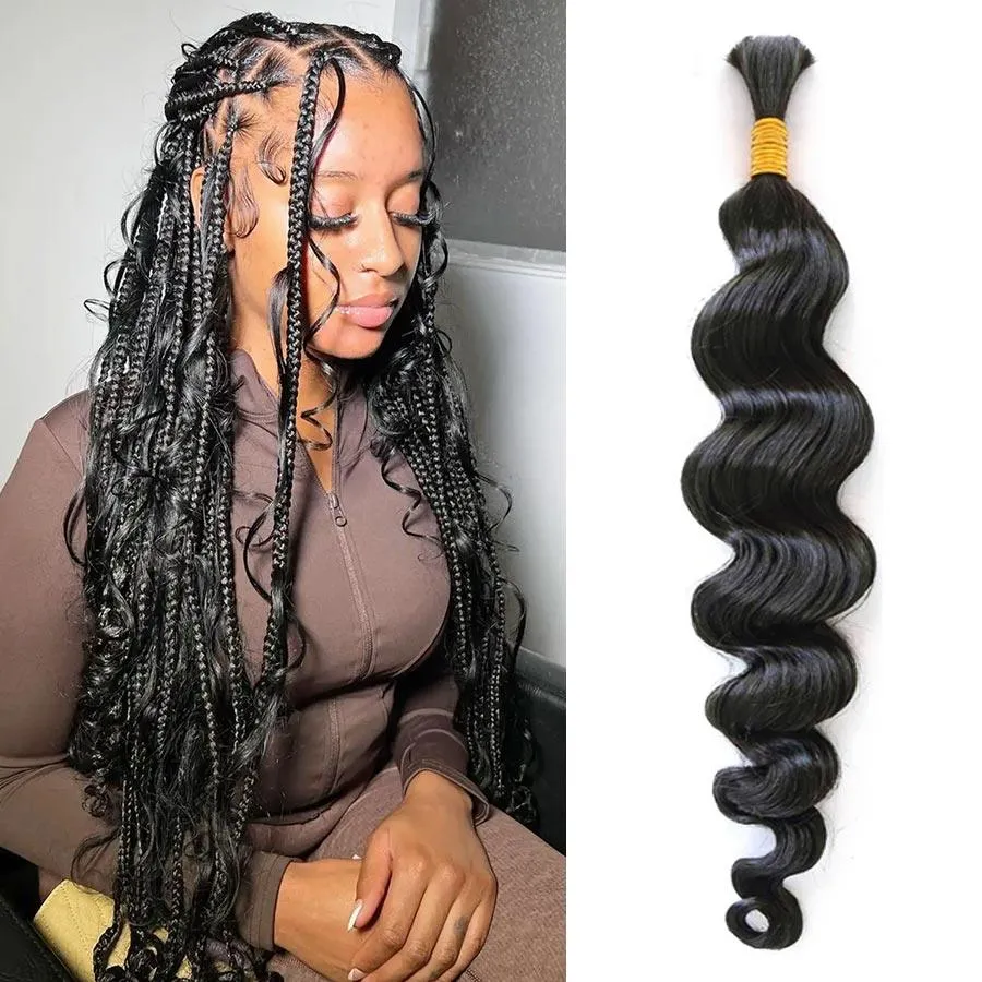 WOWANGEL Bulk Human Hair for Braiding Nature Black Loose Wave 100g